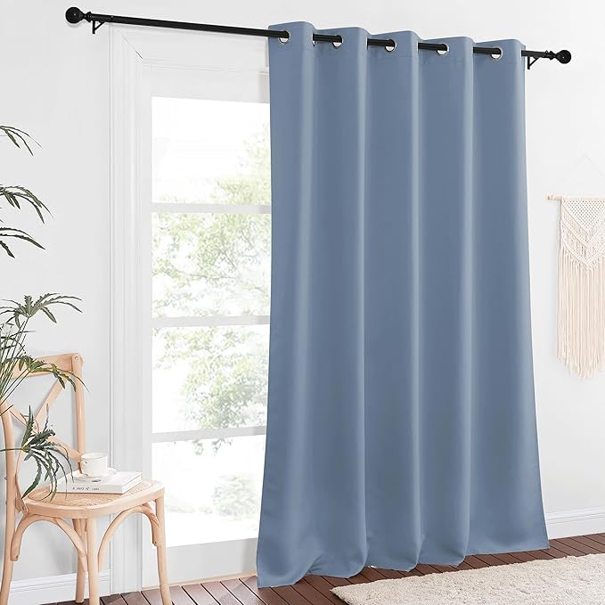 NICETOWN Sliding Door Window Treatment Blackout Patio Door Curtain Panels, Privacy Thermal Drapes for Bedroom Living Room Department with Grommet Top (Stone Blue, W66 x L110)