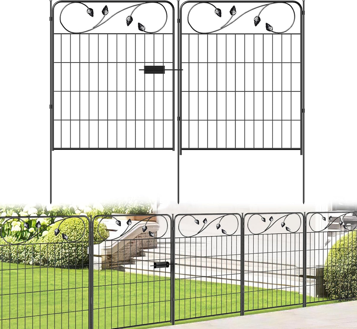 decorative metal garden fencing with gate 30in(h) x16ft(l), main product view