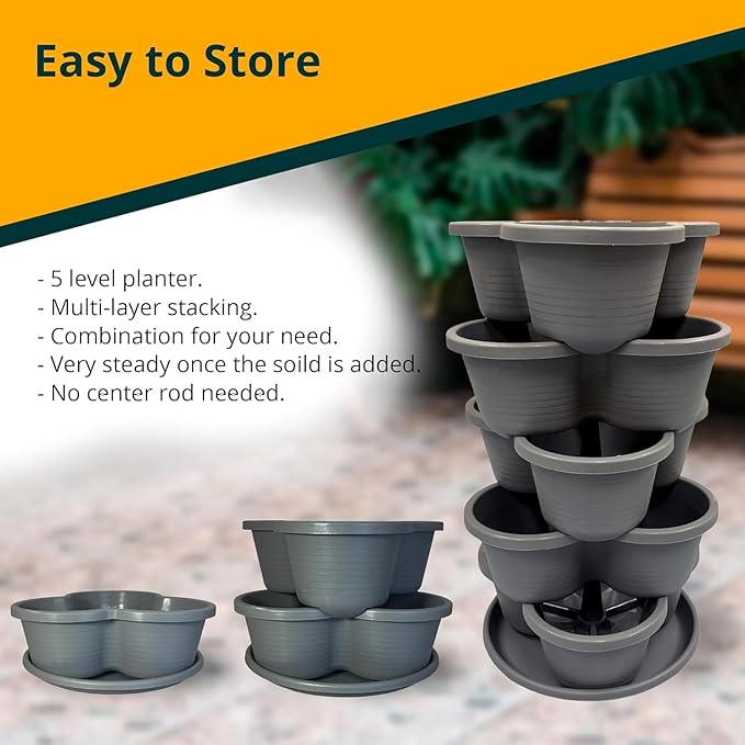 SunVara Strawberry Planter Vertical Gardening Stackable Planter Strawberry Tower 5 Tier Herb Outdoor Indoor 4 Pack