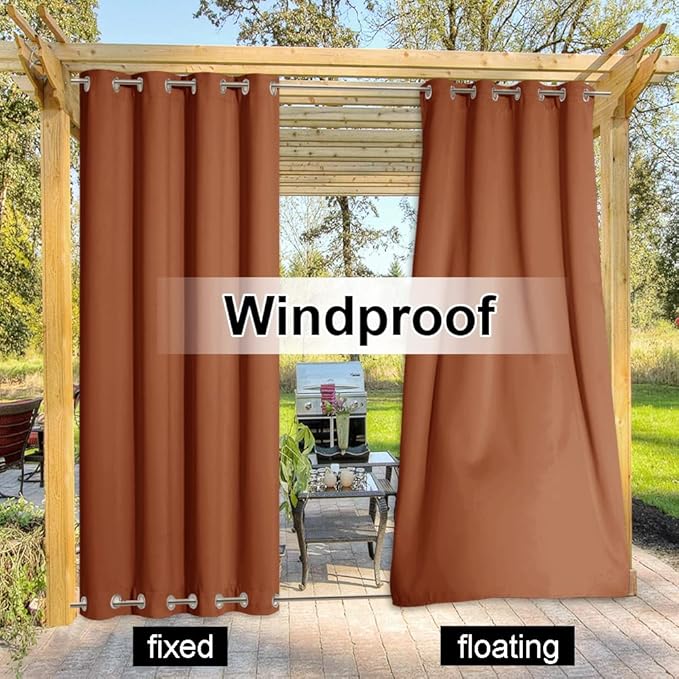 NICETOWN Outdoor Curtain Top and Bottom Fixed Grommet, Thermal Insulated Weighted Vertical Drape Blackout Heavy Weight Windproof Outdoor Drapery, Burnt Orange, 52 by 108 inches,1 Piece
