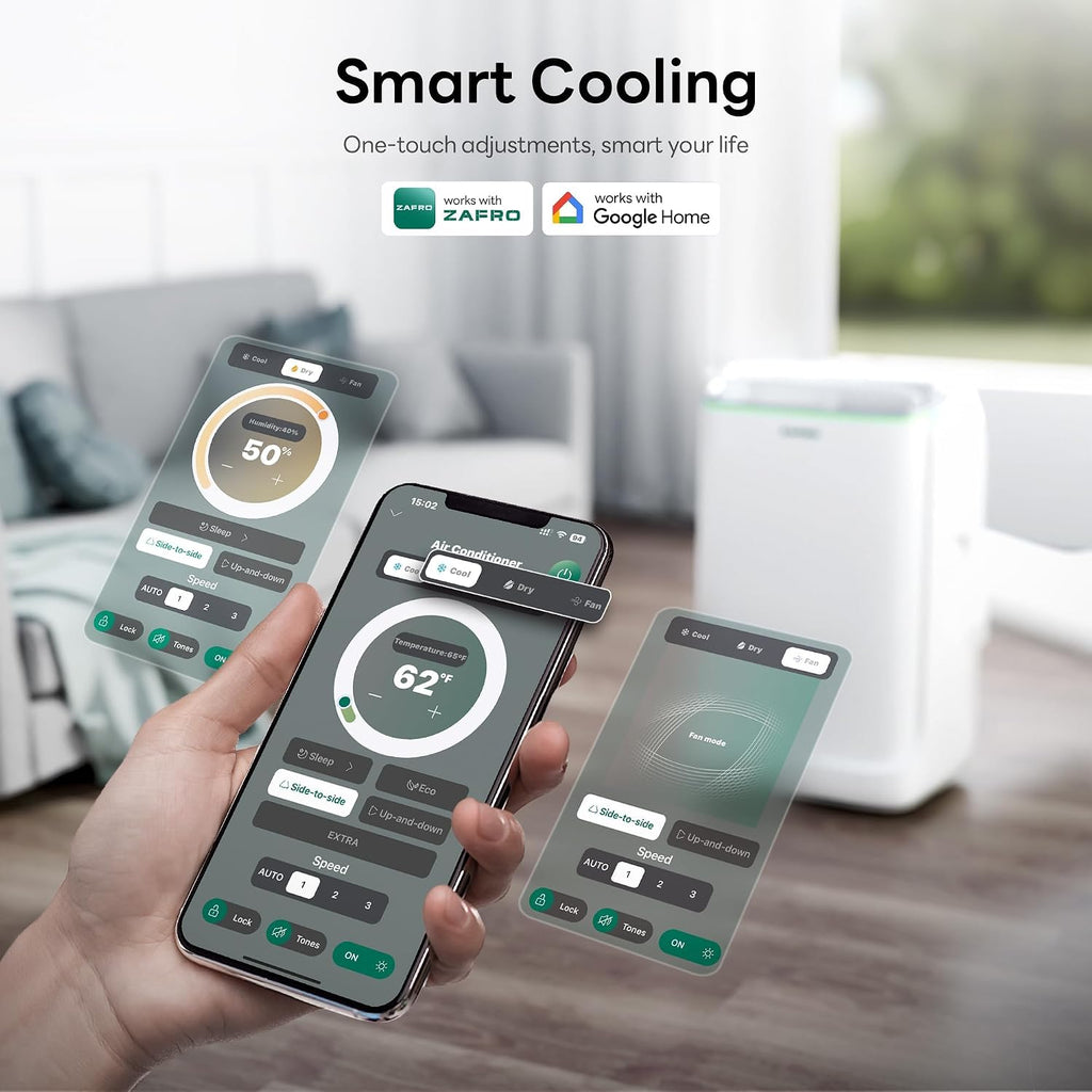 zafro smart inverter portable air conditioners, 14000 btu, close-up detail