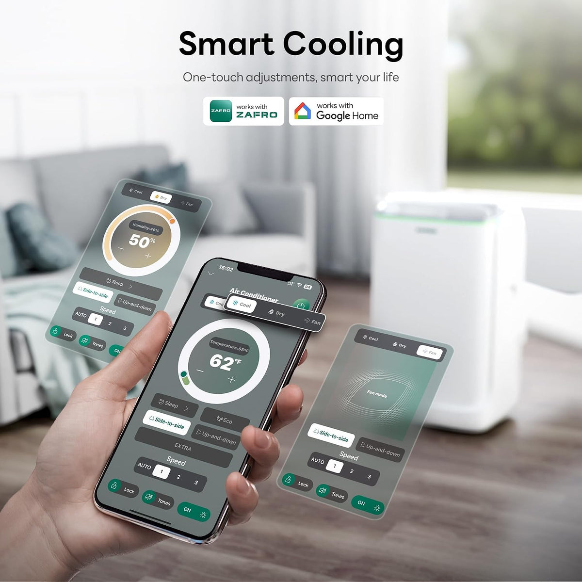 zafro smart inverter portable air conditioners, 14000 btu, close-up detail
