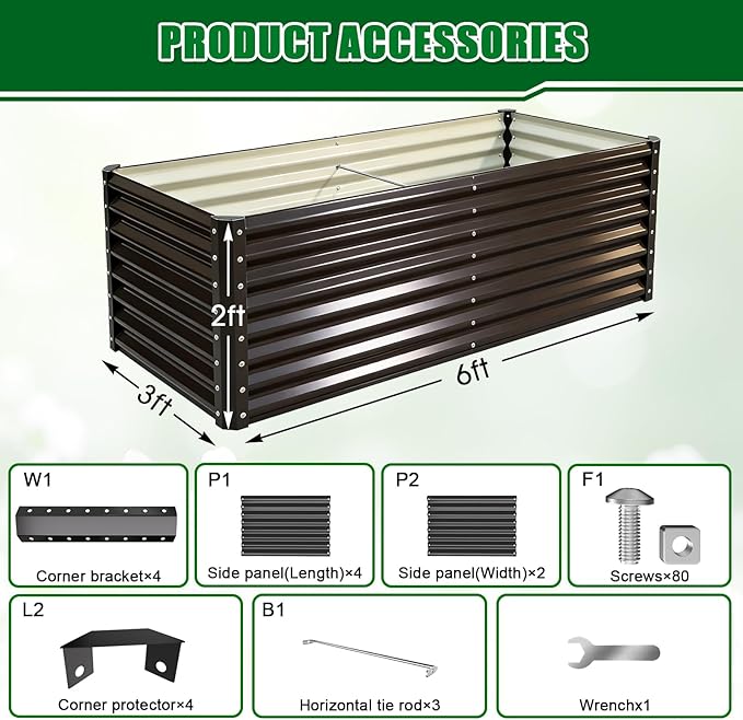 Galvanized Raised Garden Bed Kit Outdoor Patio,6x3x2ft Large Rectangular Metal Planter Boxes,Deep Root Box Planter for Gardening, Vegetables, Flowers, Herbs, 1 Pack, Black