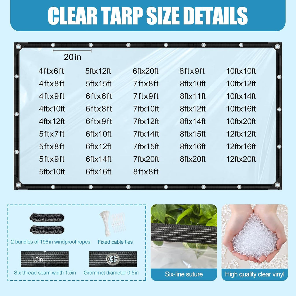 clear tarps heavy duty waterproof 5x10ft clear vinyl showing dimensions
