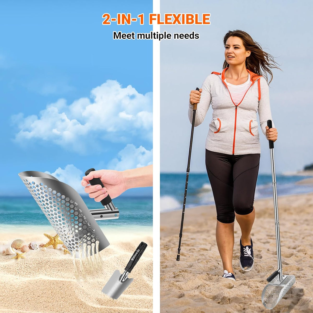long handle sand scoop with shovel for metal shown in use