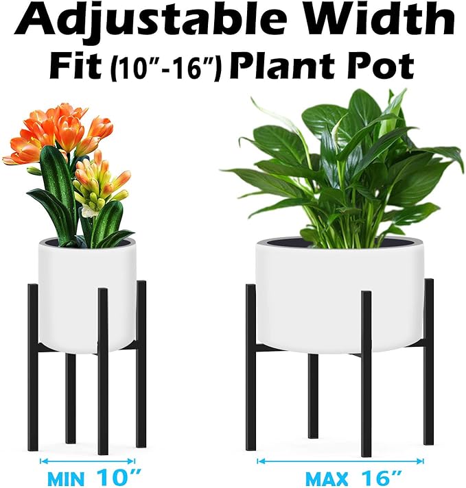 Plant Stand for 10"-16" Plant Pot Indoor Outdoor Corner, Adjustable Metal Heavy Duty for Large Pot (Black 1 Pack)