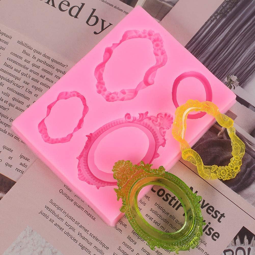 D-Doner 6 pcs Picture Frames Fondant Molds Photo Mirror Silicone Wedding Cake Decorating Mold for Cookie, Chocolate, Candy, Cupcake Topper, Polymer Clay, Soap Wax Making