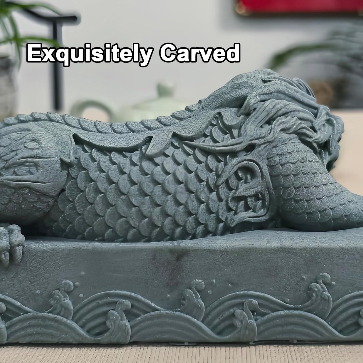 Blue Sandstone Pond Spitter Water Guarding Beast Fountain Statue Yard Decor | Blue sandstone water-guarding beast fountain with pump. A animal water feature and garden decor for yards and ponds