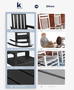 KINGYES Oversized Outdoor Rocking Chair Set of 4, All-Weather Patio Rocking Chairs for Porch, HDPE Outdoor Patio Rockers with High Back & Wide Seat for Garden, Lawn, Black