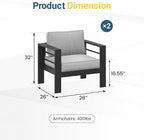 Wisteria Lane Patio Furniture Metal Armchair, Set of 2, Metal Outdoor Chairs with Upgraded Cushions, All-Weather Outdoor Single Sofa for Balcony, Garden, Deck, Backyard, Grey