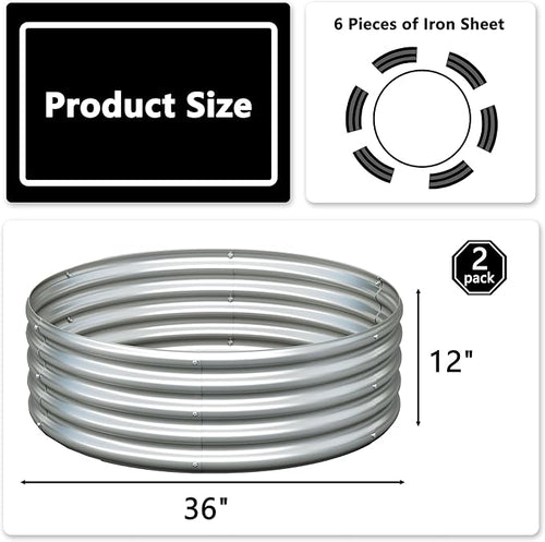 3x3x1ft(2 Pack) Galvanized Round Raised Garden Bed,Outdoor Planter Box Metal Patio Kit Planting Bed for Vegetables Flowers Herb,Silver