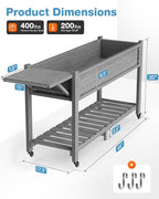 YEFU Raised Garden Bed with Legs: 57x18x30in Weight Capacity 400lb - Waterproof Raised Planter Box with Wheels - Elevated Garden Bed with Storage Shelf - Weather Resistant - for Deck/Patio/Porch/Grey