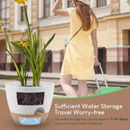 Plant Pots 10/9/8/7.5/7 inch, Self Watering Planters with Drainage Holes & Saucers for Indoor and Outdoor Plants (White)