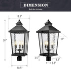 zeyu 26 Inch Outdoor Post Lights, 3 Light Lamp Post Light Fixture Hardwired, Large Waterproof Lamp Pillar Fixtures for Pathway, Water Ripple Glass Shade, Black Finish, ZW105P-L BK-SW