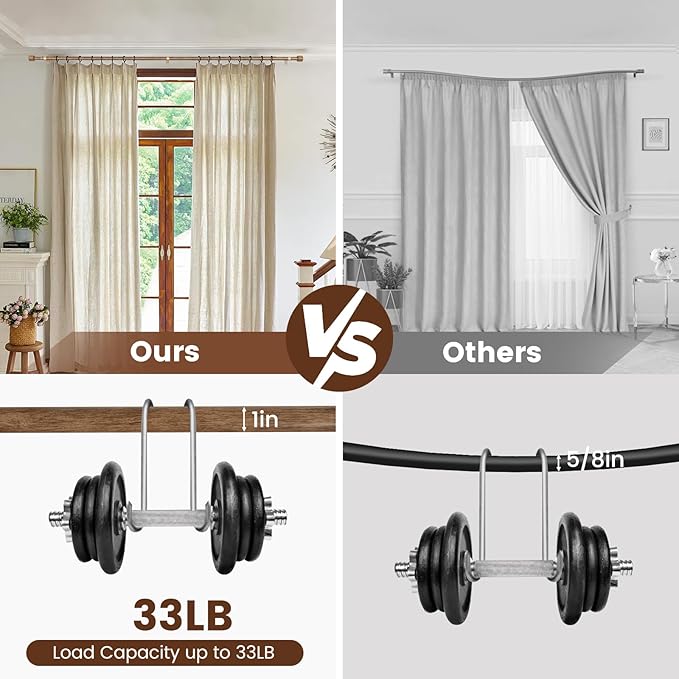1” Diameter Curtain Rods Itself is 30 to 144 inch 1 Pack Fit 30-142 inch, 66 to 120 inch Window with Heavy Duty Adjustable Rod Matte Wood Grain Splicing Metal Extra Long Curtain Rod for Windows