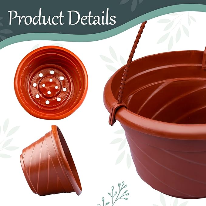 VIDELLY 4 Pieces Plastic Hanging Planters, 5.9 in Dia x 3.54 in H, Flower Plant Basket Pots Chain Holder Garden Decoration for Indoor and Outdoor Use, Red