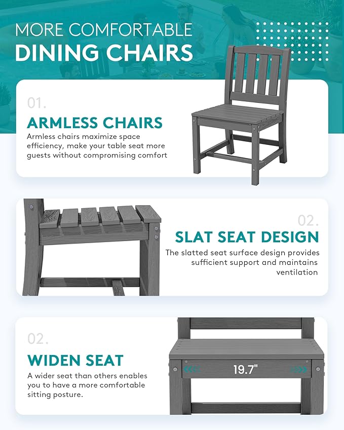 SERWALL 9-Piece Outdoor Dining Set, 60" - 83" Expandable Outdoor Dining Table and 8 HDPE Chairs, All Weather HDPE Outdoor Furniture Set for Backyard, Garden, Grey