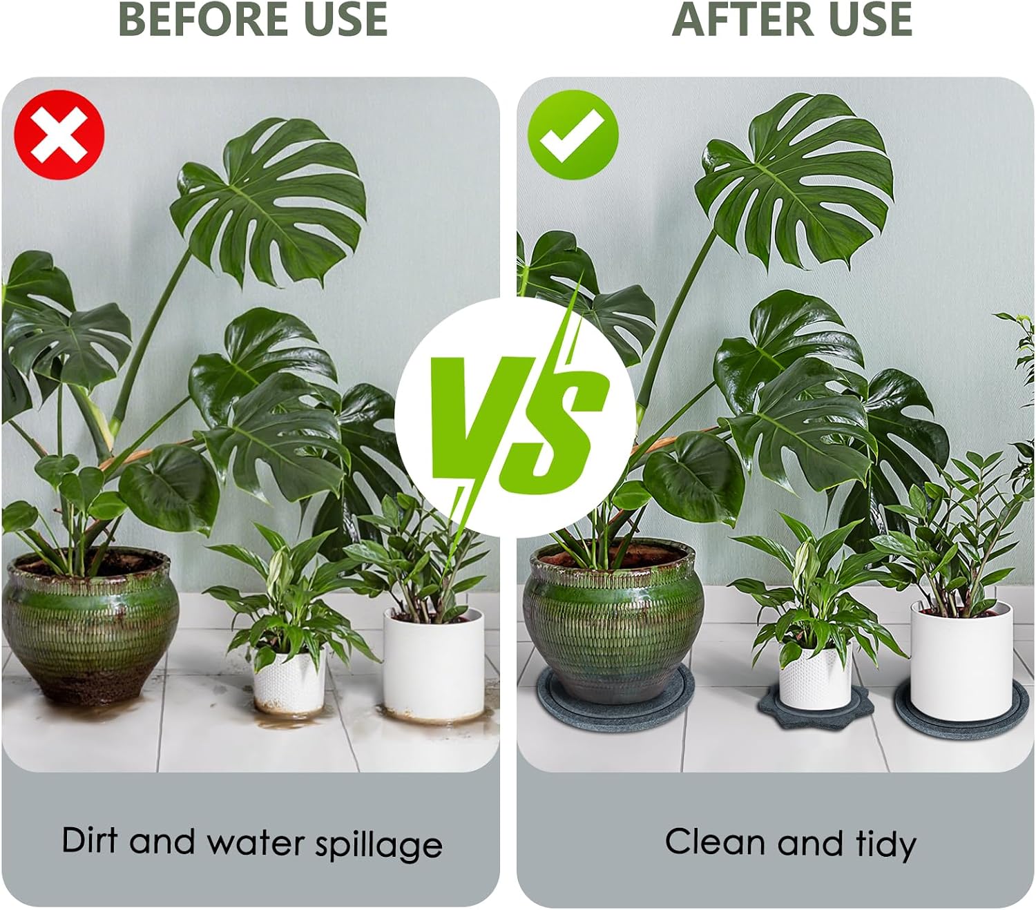 BXI Felt Plant Saucer Mat - 6 Pcs 6 Inch Water Absorbent Planter Coaster, 0.4 Inch Thick Flower Pot Saucer Pad, Planting Drip Tray for Indoors, Fabric Protective Plate for Tabletop and Floor Surface