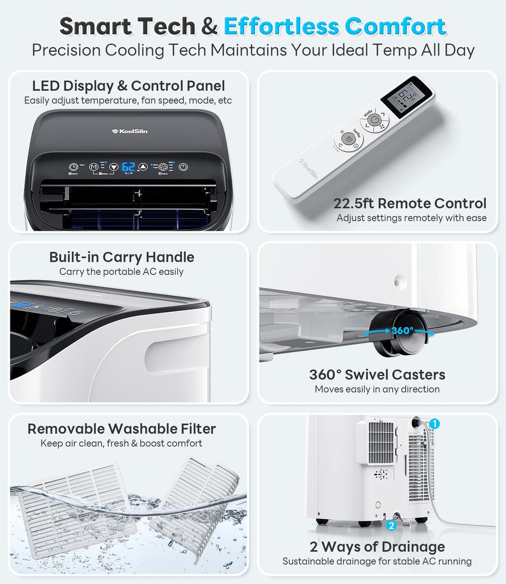 14,000 btu portable air conditioner with wifi &, front angle view