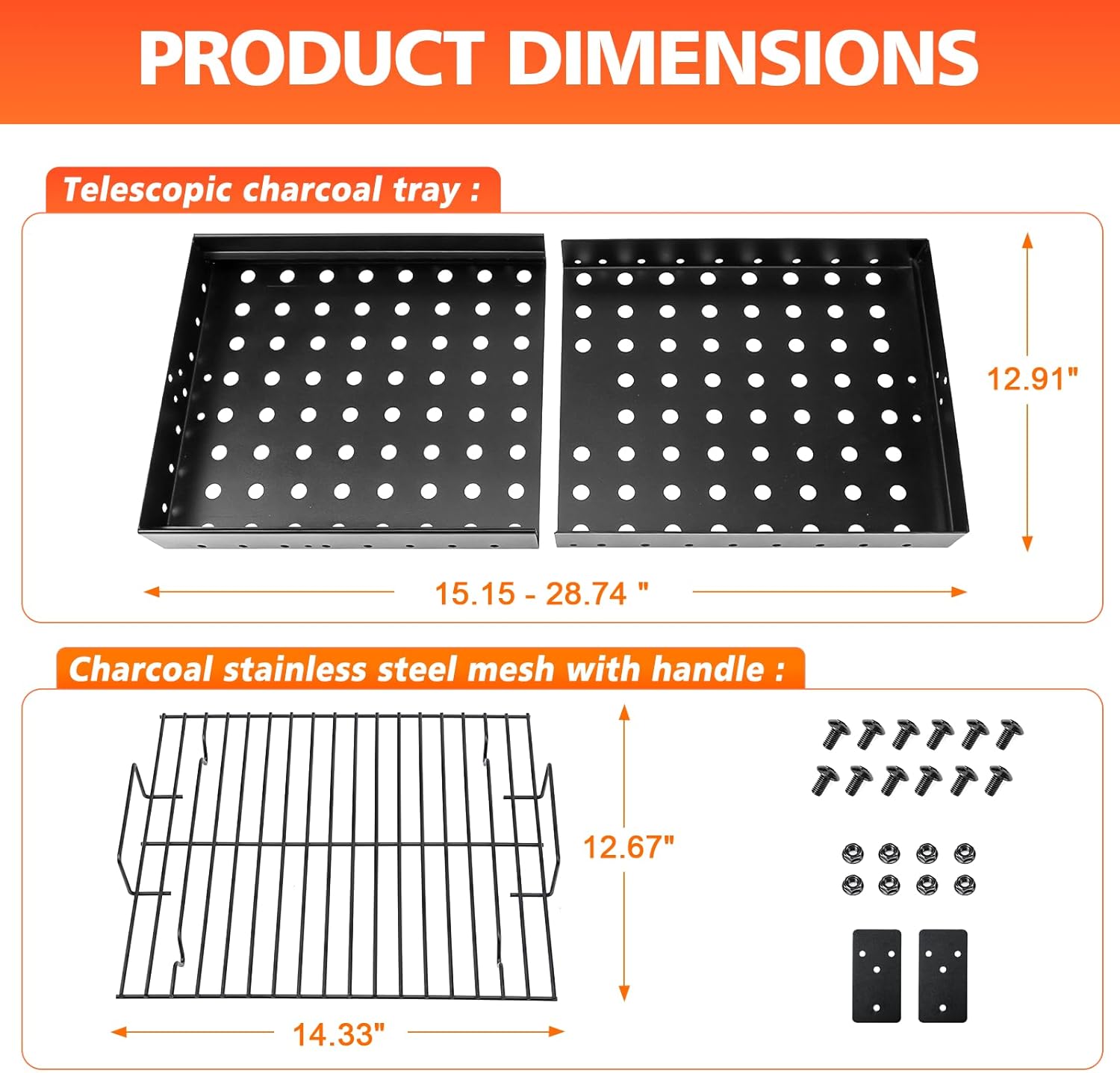 Uniflasy Stretchable Charcoal Tray for Expert Grill 24, Pit Boss, 15"-28" | Fits Pit Boss Memphis I, Char-Griller PS9900/2190/6500/6800/8500 and Smoke Hollow 47183T-21; supports varied grill widths