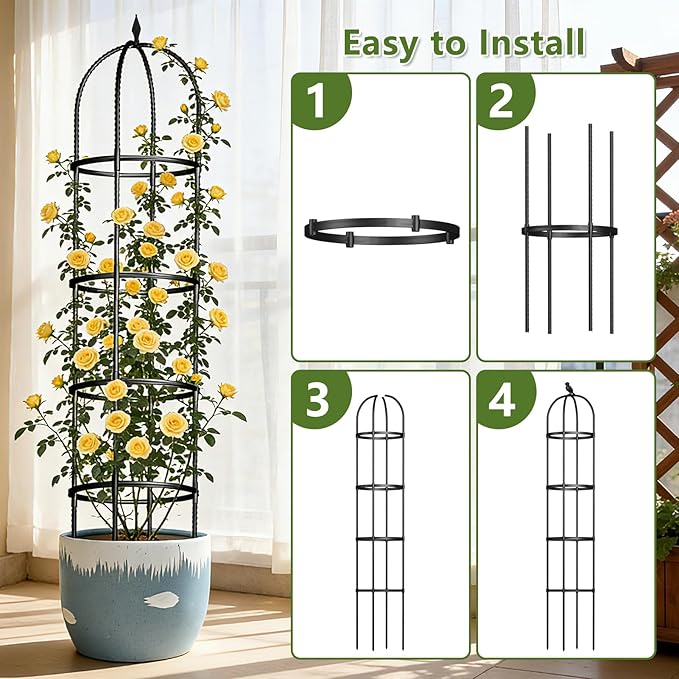 Obelisk Trellis for Garden Plants Climbing: 6ft Rustproof Metal Pipe with Plastic Coated - Potted Plant Climber Support for Outdoor Indoor Grape Vines Vegetable Fruits Flowers (2PC)