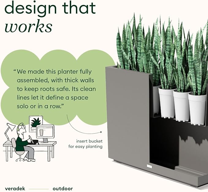 Veradek Block Series Span Plastic Planter - Tall Rectangular Planter for Indoor or Outdoor Patio/Porch, Gray, 30" in Height, 10" in Width, 38" in Length