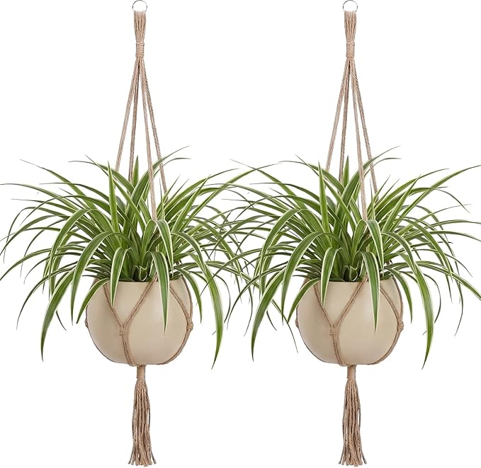 EBOOT 2 Pack 33 Inch Large Macrame Plant Hanger Rope to Hang Flower Pot Plant Holder for Indoor Outdoor Decorations, 4 Legs (Linen Color)