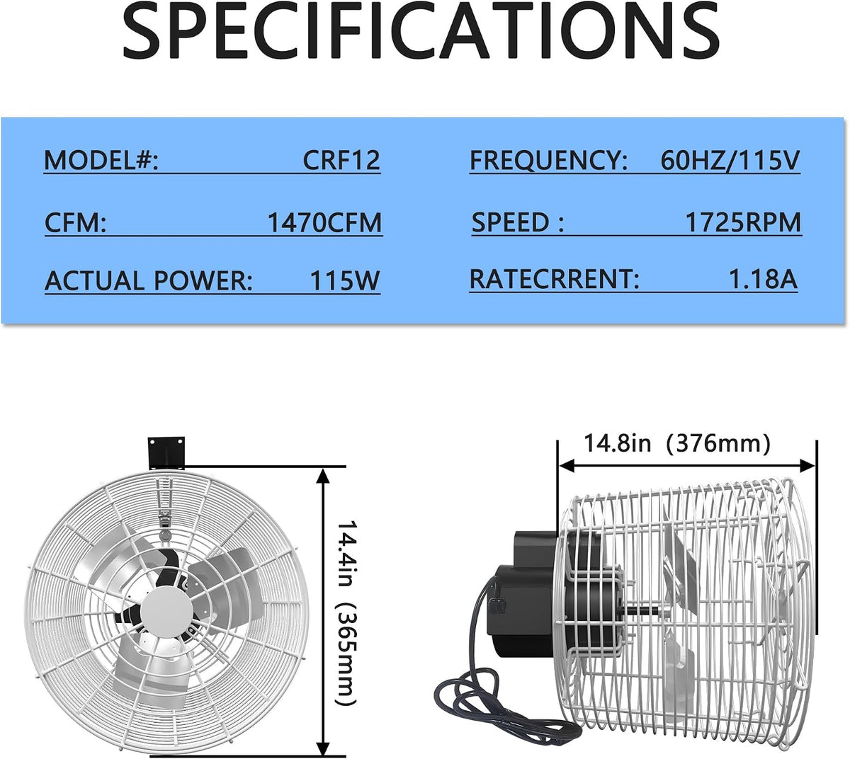 greenhouse air circulation 1/10 hp 115v ceiling wall shown in use
