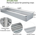 2 Pack 12x2x1FT Galvanized Raised Garden Bed Kit, Outdoor Metal Planter Box for Vegetables, Bottomless Rectangular Gardening Bed with Support Rods, Tool-Free Assembly, Silver