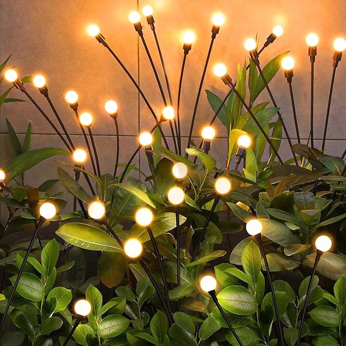Solar Garden Lights,Solar Firefly Lights,8 Pack 64 Heads Solar Lights Outdoor Decorative,Sway by Wind, High Flexibility Iron Wire & Heavy Bulb Base,Yard Patio Pathway Lawn