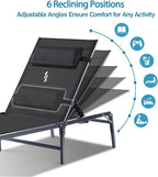 4 Pack Foldable Chaise Lounge Chair with Cup Holder, Assemble-Free Outdoor Lounge Chair with Detachable Pillow and 6 Adjustable Backrest, Patio Lounge Chair for Outside Poolside Beach Pool, Black