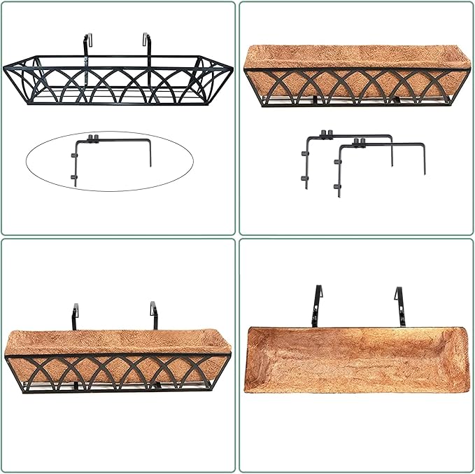 24in 4pcs Planter Box with Coco Liner, Rust-Resistant Metal Frame, Drainage Hole, Indoor/Outdoor Use, Black Finish