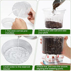 MIXC 12 Packs 6.5 Inch Self Watering Pots for Indoor Plants - Clear Nursery Plant Pots with Drainage, Deep Visible Reservoir - Flower Planter Outdoor with Wicking Rope