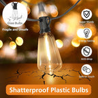 Brightever 150FT Outdoor Lights with Remote, 2700K/4000K/5000K Selectable LED String Lights for Outside with 75+2 ST38 Shatterproof Edison Bulbs, 3 Modes Dimmable Waterproof Hanging Lights for Patio