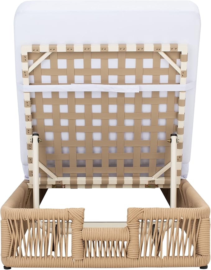 SAFAVIEH Outdoor Collection Gillian Tan Rope/White Cushion Chaise Lounge Chair (PAT7527A)