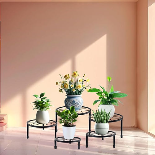 5 Packs Metal Plant Stand Indoor, Outdoor Black Plant Stand for Multiple Plant, Rustproof Iron Round Heavy Duty Flower Pot Stand, Plant Shelf for Planter Garden Home