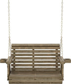 Amish Casual 3 Foot Roll Back Porch Swing with Cup Holders in Dark Walnut Stain - Amish Made in The USA from Treated Pine Heavy Duty 700 Lb. Weight Capacity