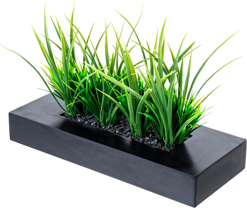 mygift artificial grass plant in rectangular wood planter shown in use