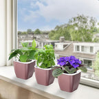 8 Pack Self Watering Pots 4-inch Decorative Flower Planters for Indoor Plants Modern Square planters for Small Plants Window Sill Planters for Succulents, African Violets, Herbs(Rose Gold)
