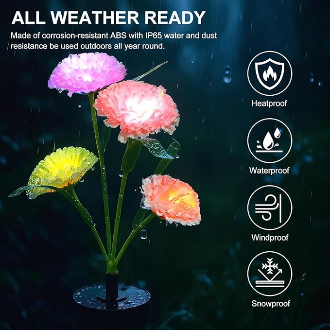 Upgraded Solar Garden Lights, 2 Pack Outdoor Solar Lights, New Round Panel for 40-Hour Runtime, Serve as Outdoor & Indoor Decor, 7-Color Changing Flower Lights, Waterproof for Patio Yard Decoration