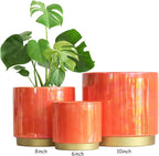 Gepege Peach Indoor Plant Pots for Plants, Ceramic Planter with Drainage Hole, 7.6 Inch +6 Inch 2pcs Succulent Orchid Flower Pot - Rainbow Pearl Glaze