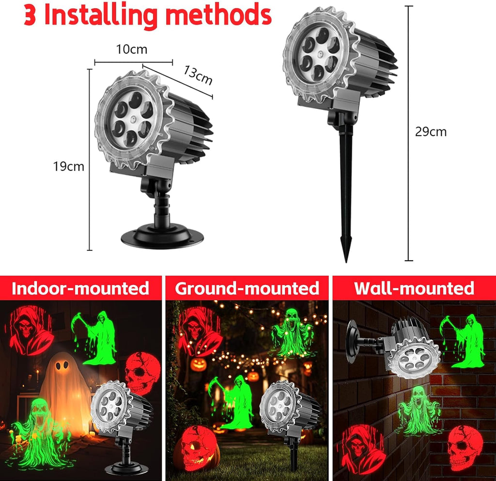 Halloween Projector Lights Outdoor Indoor - 3D Dynamic Red & Green Skull Ghost Skeleton Projector Decorations Lights, Waterproof Halloween Party Light for Window, Garden, Ground, Roof,Halloween Decor