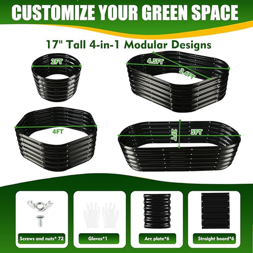 17" Tall Elevated Oval Metal Raised Garden Bed - 5ft x 2ft in Size and 0.8MM Thick Durable Planter Bed/Box for Vegetables Flowers Succulent at Patio/Garden Outdoor (Black, 5X2X1.4 FT)