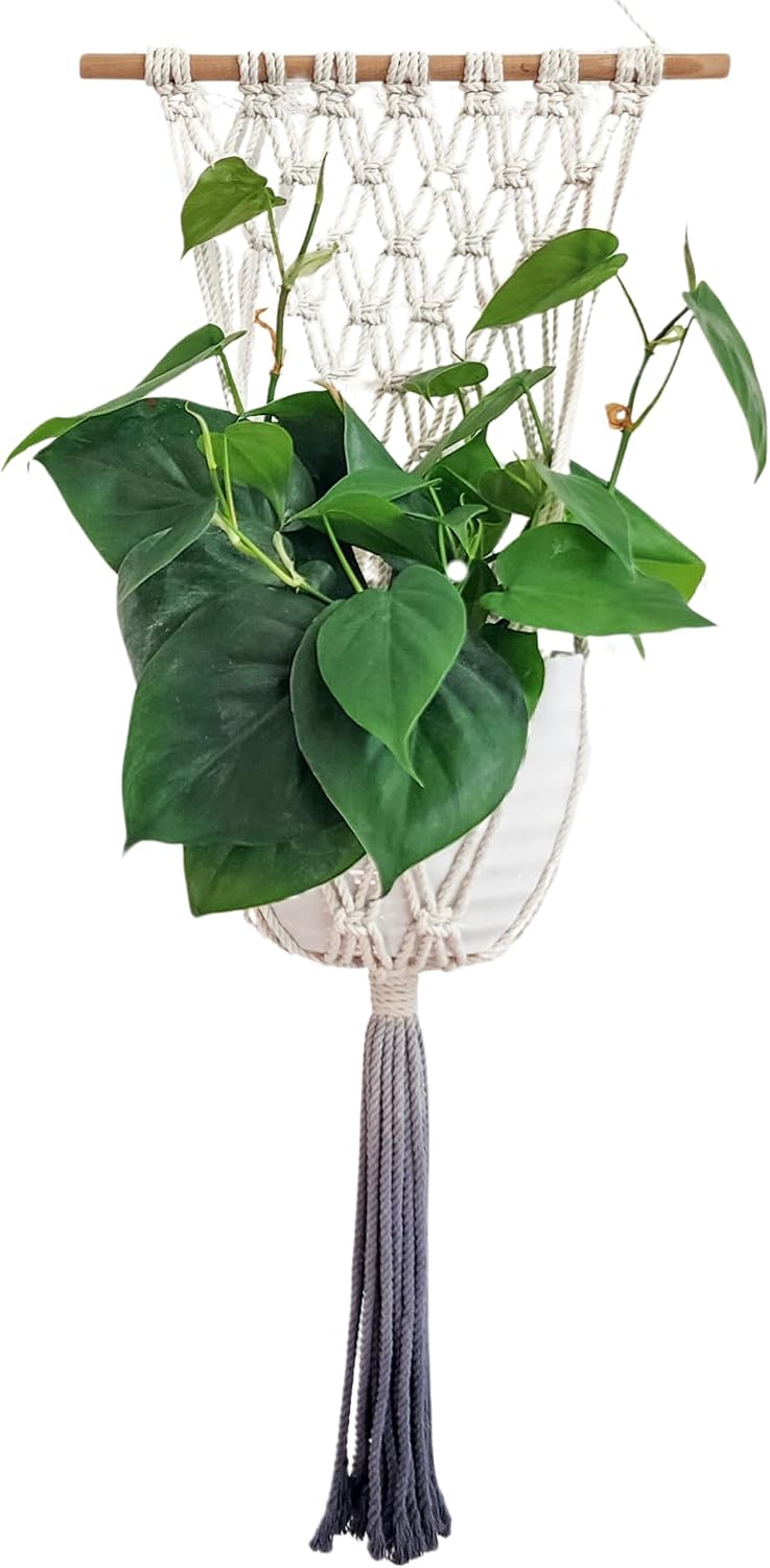 ombre dyed macrame wall hanging plant stand indoor, main product view