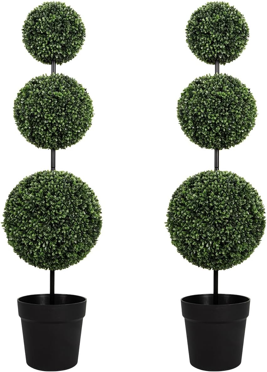 vivatrees 3ft uv-resistant artificial triple ball boxwood topiary, main product view