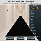 Runner Rug 2' x 8' Outdoor/Indoor, Rug with Natural Rubber Backing Non Slip for Hallway, Kitchen, Patio, Laundry, RV, Entryway, Garage, Bathroom, Area Rug Carpet, Black, Custom Size | Floor Mat with Rubber Backing for Kitchen, Laundry Room, Bathroom