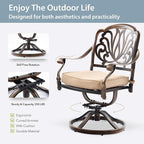 5-Piece Cast Aluminum Patio Furniture, Patio Dining Set for 4 Include 54" Round Outdoor Dining Table and 4 Swivel Chairs with Cushions & Umbrella Hole (Bronze)