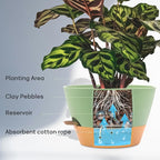 12-Inch Self Watering Planters with Drainage Holes, Large Flower Pots for Indoor Outdoor Plants, Garden Pots Green