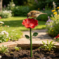 Metal Flower Garden Stakes Bird Bath, Bee Watering Station for Garden with Bee Baths and Butterfly Feeder, Decorative Outdoor Yard Art Flowers, Small Hummingbird Bath Gift for Bird Lovers, Red