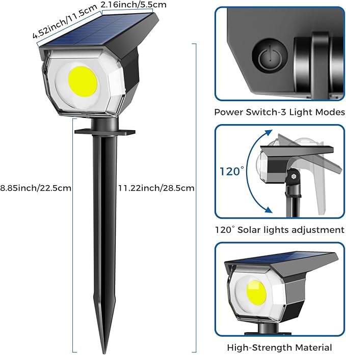 Peasur 6 Pack Solar Lights Outdoor, Solar Powered Spot Uplights Waterproof with 3 Modes 2-in-1 Auto On/Off Solar Spotlights Landscape Lighting Outside for Tree Plants Yard Garden Pathway